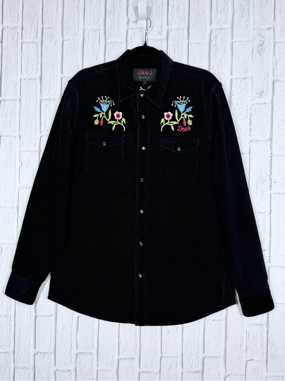 🌺 Deus Ex Machina Florecer Western Shirt Black Embroidered Corduroy Men’s AUS L